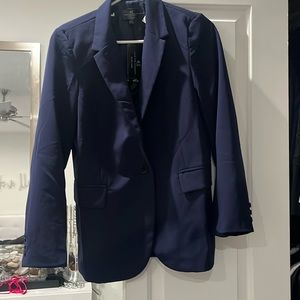 Navy blazer new with tags, size small, one button, front pockets, back slit
